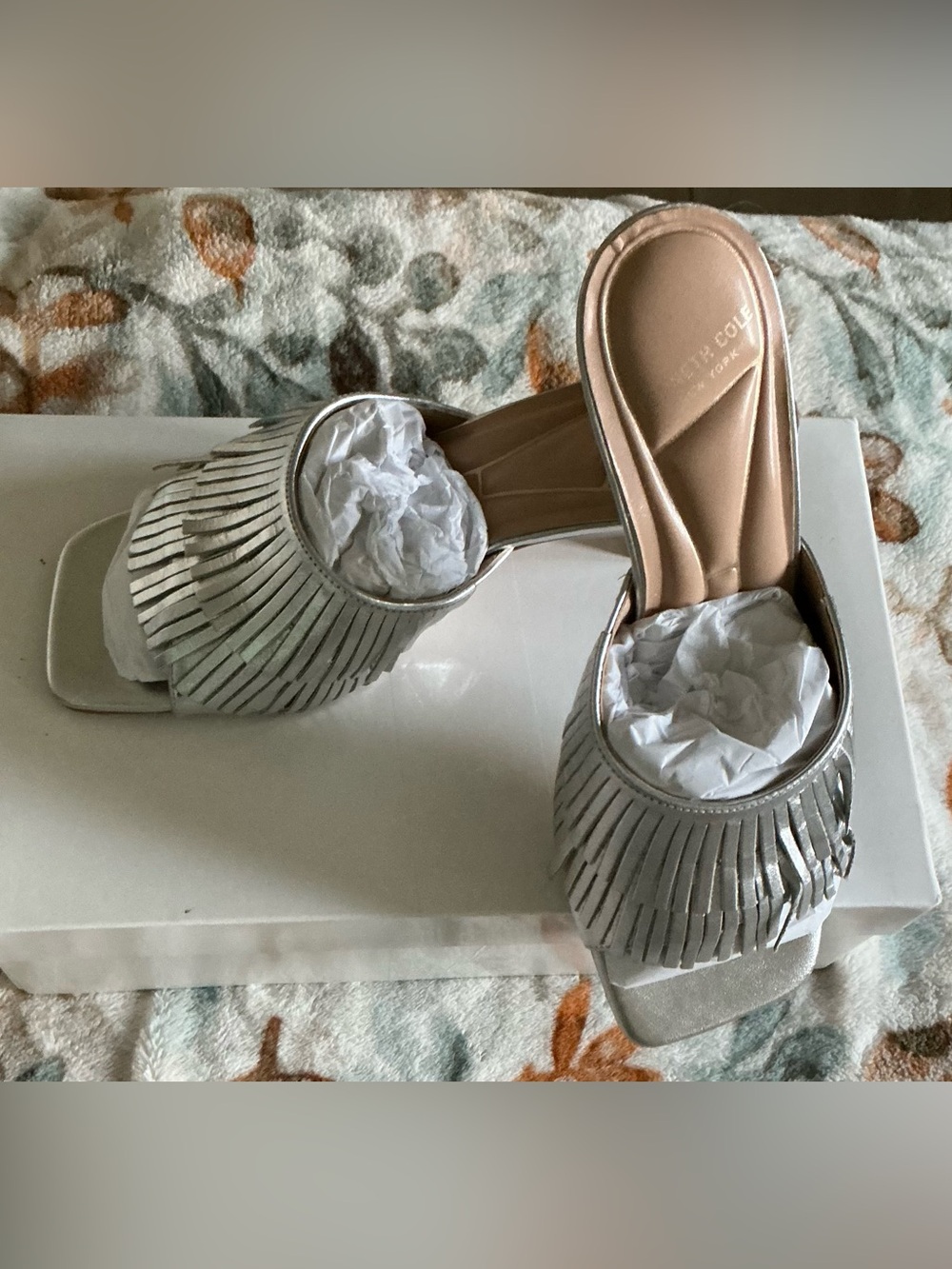 Kenneth Cole Derby Silver Fringe Heels- New in Box